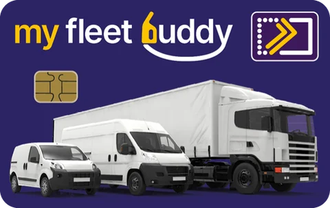 Purple My Fleet Buddy prepaid fuel card showing commercial vehicles